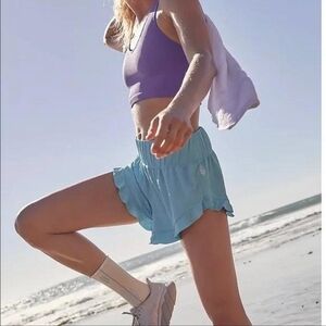 Free People Movement Blue Ruffle Shorts Athleisure Yoga Gym